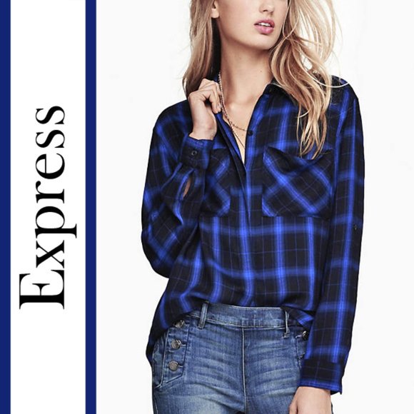 Express | Classic Windowpane Plaid Shirt - Picture 1 of 10